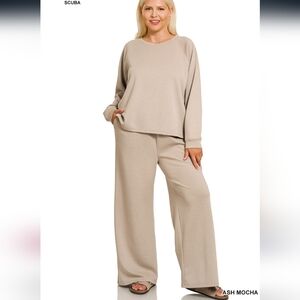 Zenana Mocha scuba long sleeve lounge pant set size XL